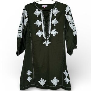 Sal Rosa Olive Green Dress with White Lace Accents